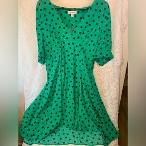 Topshop Asos Green Black Polkadot Print Puff Sleeve Dress BellaMini Vneck Size 8